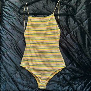 Open back yellow striped bodysuit